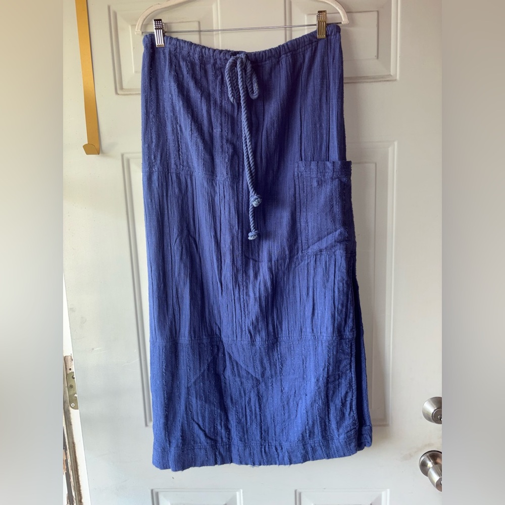 Free People Blue Maxi Skirt with Drawstring Waist